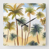 tropische palmbomen | Strand Waterverf schilderij Vierkante Klok (Voorkant)