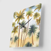 tropische palmbomen | Strand Waterverf schilderij Vierkante Klok (Hoek)