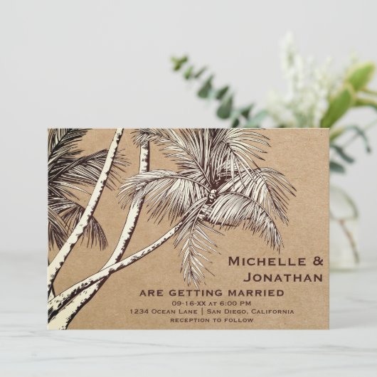 Tropische  Palmbomen Strandbruiloft Kaart (Staand voorkant)