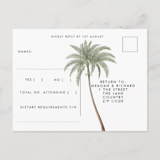 tropische palmbomen strandbruiloft rsvp briefkaart (Achterkant)
