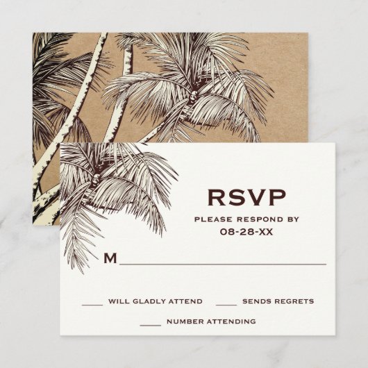 Tropische  Palmbomen Strandbruiloft RSVP Kaartje (Voorkant / Achterkant)