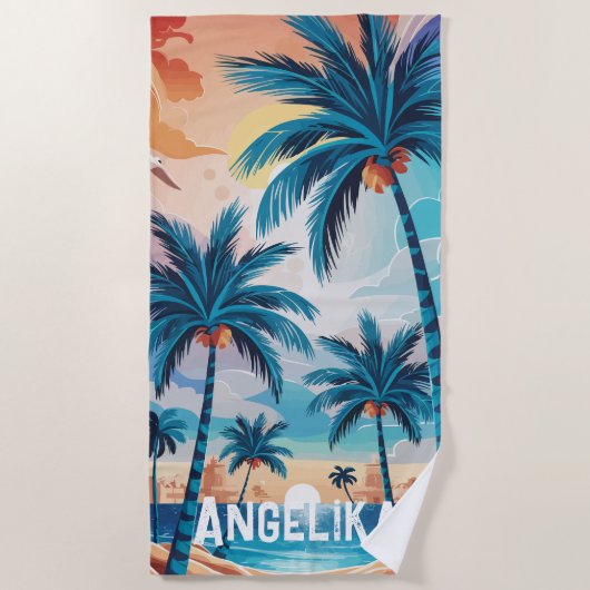 Tropische palmbomen strandlaken (Voorkant)