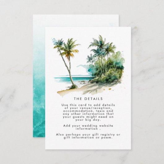 tropische palmbomen strandtrouwinformatiekaart informatiekaartje (Voorkant / Achterkant)