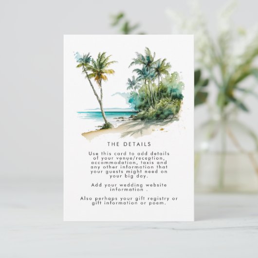 tropische palmbomen strandtrouwinformatiekaart informatiekaartje (Staand voorkant)