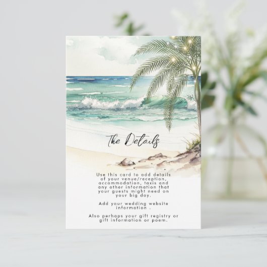 tropische palmbomen strandtrouwinformatiekaart informatiekaartje (Staand voorkant)