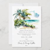tropische palmbomen strandtrouwuitnodiging kaart (Voorkant)