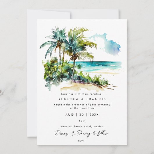 tropische palmbomen strandtrouwuitnodiging kaart (Voorkant)