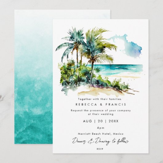 tropische palmbomen strandtrouwuitnodiging kaart (Voorkant / Achterkant)
