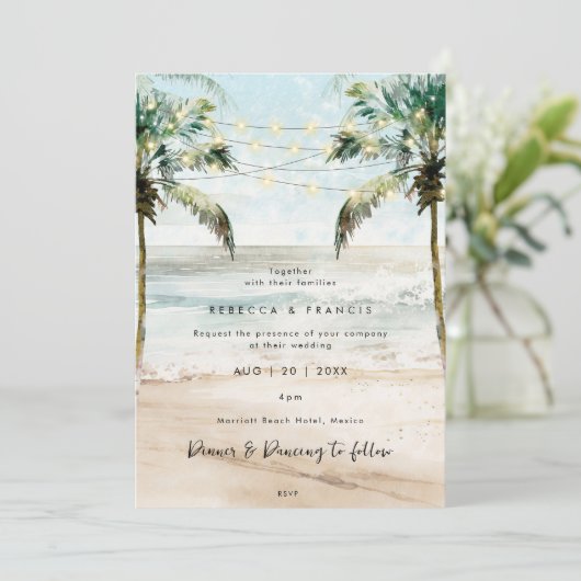 tropische palmbomen strandtrouwuitnodiging kaart (Staand voorkant)