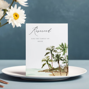 Tropische palmbomen straten het zand huwelijk voor reclamebord met voetstuk
