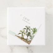 Tropische palmbomen straten zand monogram huwelijk bedankjes labels (In situ)