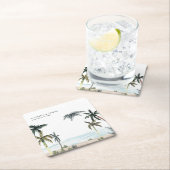 Tropische palmbomen straten zand monogram huwelijk kartonnen onderzetters (Insitu)