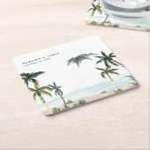 Tropische palmbomen straten zand monogram huwelijk kartonnen onderzetters (Schuin)