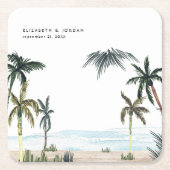 Tropische palmbomen straten zand monogram huwelijk kartonnen onderzetters (Voorkant)