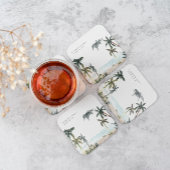 Tropische palmbomen straten zand monogram huwelijk kartonnen onderzetters