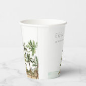 Tropische palmbomen straten zand monogram huwelijk papieren bekers (Rechts)