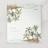 Tropische palmbomen straten zand monogram huwelijk plaatskaartje (Buitenkant ongevouwen)