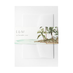 Tropische palmbomen straten zand monogram huwelijk uitnodigingen wikkel