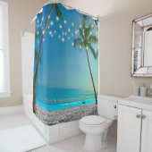 Tropische palmbomen String Lights Beach Douchegordijn (In situ)