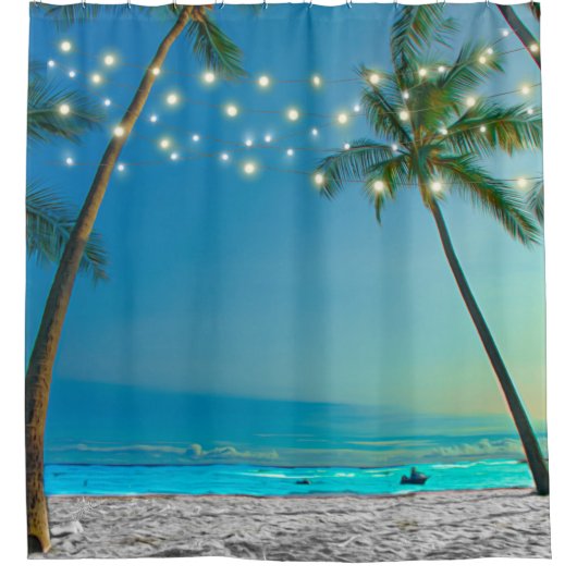 Tropische palmbomen String Lights Beach Douchegordijn (Voorkant)