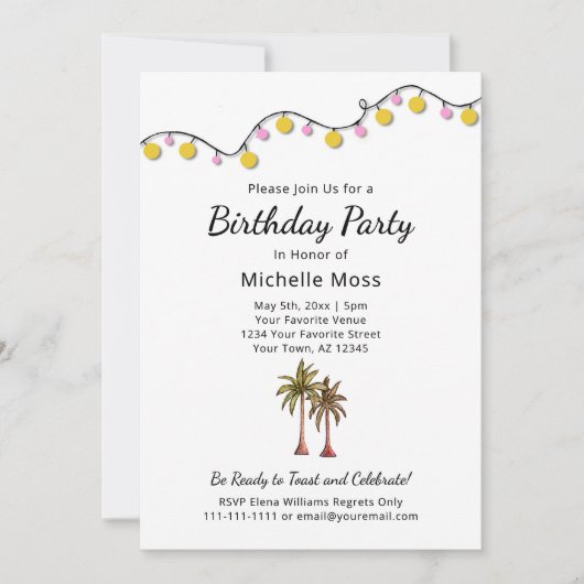 Tropische Palmbomen String Lights Verjaardagsfeest Kaart (Voorkant)