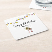 Tropische Palmbomen String Lights Verjaardagsfeest Kartonnen Onderzetters (Schuin)