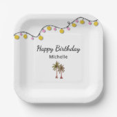 Tropische Palmbomen String Lights Verjaardagsfeest Papieren Bordje (Voorkant)