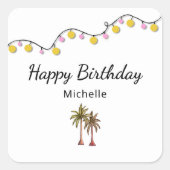 Tropische Palmbomen String Lights Verjaardagsfeest Vierkante Sticker (Voorkant)
