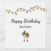 Tropische Palmbomen String Lights Verjaardagsfeest Wijn Etiket (Enkel label)