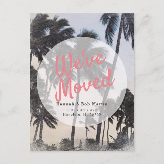 Tropische palmbomen subtiele kleuren bewegen aankondigingskaart (Voorkant)