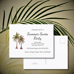 Tropische palmbomen Summer Pool Party Uitnodiging Briefkaart