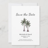 Tropische palmbomen tekenen bestemming bruiloft save the date (Voorkant)