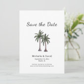 Tropische palmbomen tekenen bestemming bruiloft save the date (Staand voorkant)