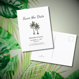 Tropische Palmbomen Tekenen Huwelijk Save the Date Aankondigingskaart