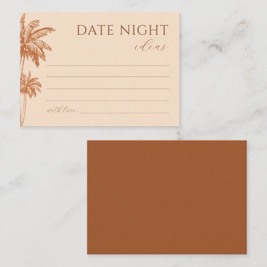 Tropische palmbomen terracotta date night ideeën informatiekaartje (Voorkant / Achterkant)