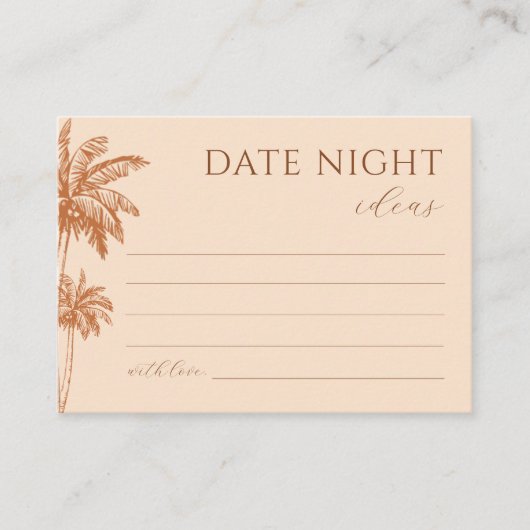 Tropische palmbomen terracotta date night ideeën informatiekaartje (Voorkant)