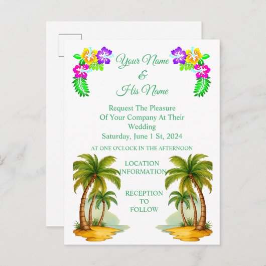 Tropische palmbomen Thunder_Cove  Uitnodiging Briefkaart (Voorkant / Achterkant)