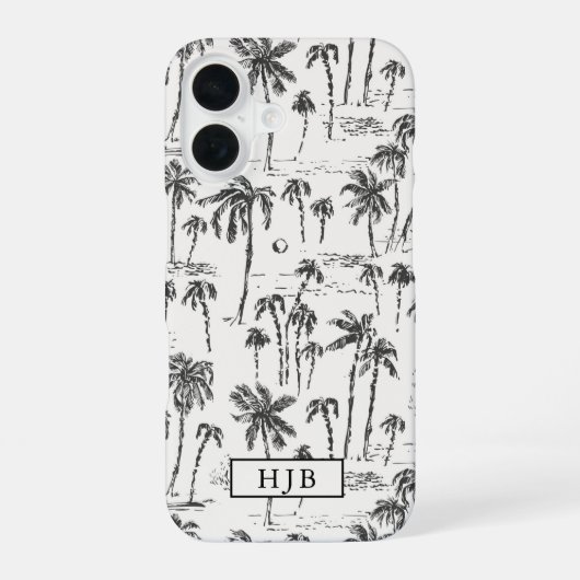 Tropische Palmbomen Toile Schets Monogram iPhone 16 Hoesje (Achterkant)