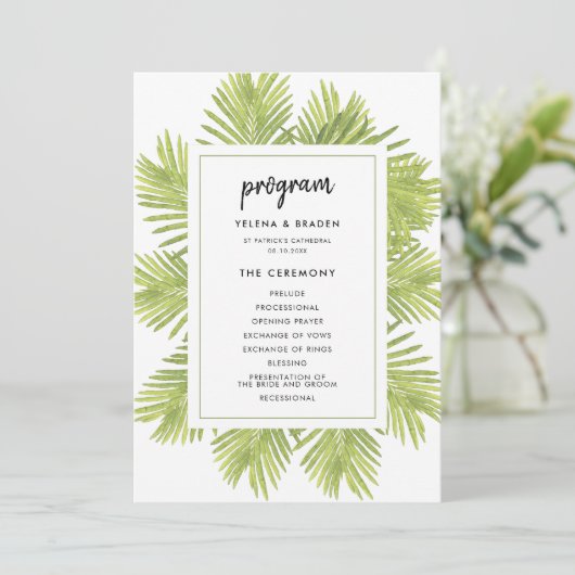 Tropische palmbomen trouwdag programmakaart (Staand voorkant)