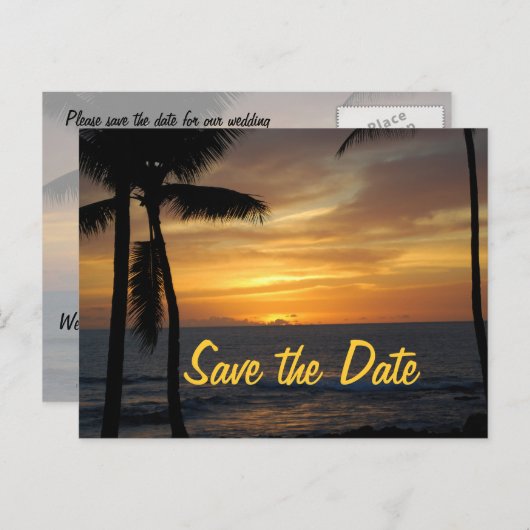 Tropische palmbomen trouwdatum aankondigingskaart (Voorkant / Achterkant)