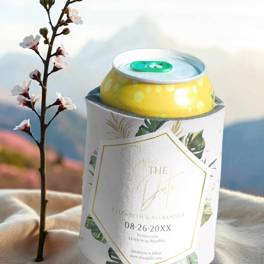 Tropische palmbomen verguld script opslaan van de blikjeskoeler