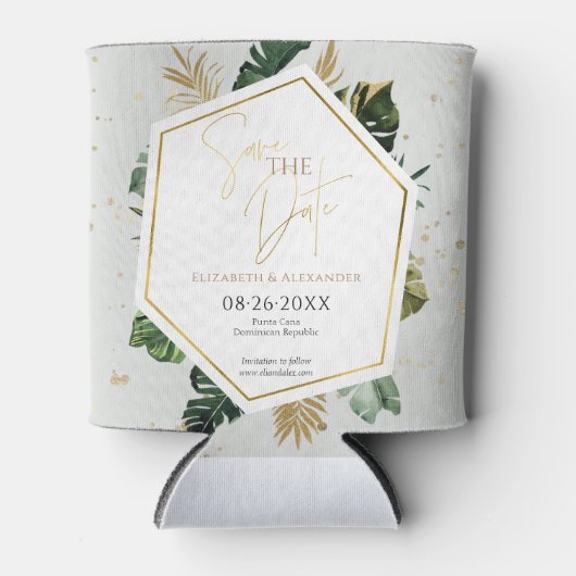 Tropische palmbomen verguld script opslaan van de  blikjeskoeler (Voorkant)