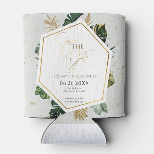 Tropische palmbomen verguld script opslaan van de  blikjeskoeler (Achterkant)