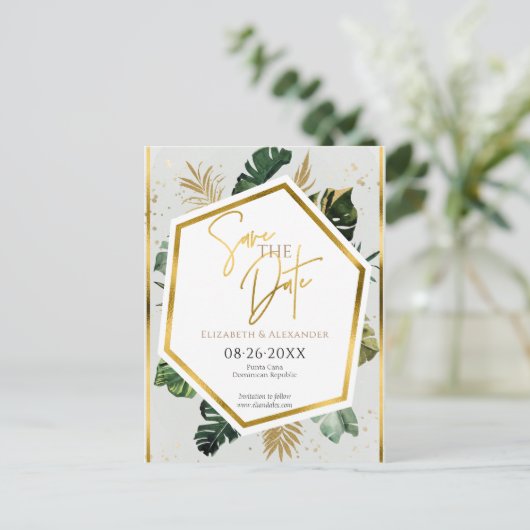 Tropische palmbomen verguld script opslaan van de  briefkaart (Staand voorkant)