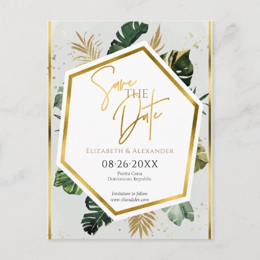 Tropische palmbomen verguld script opslaan van de  briefkaart (Voorkant)