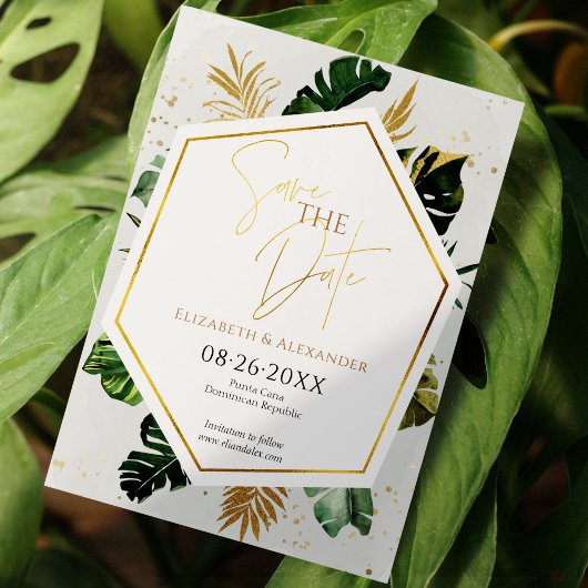 Tropische palmbomen verguld script opslaan van de kaart