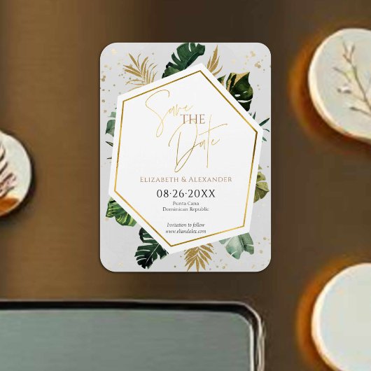 Tropische palmbomen verguld script opslaan van de  magneet