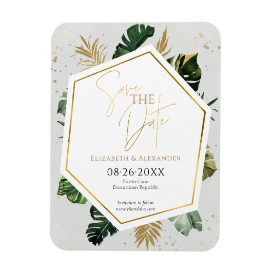 Tropische palmbomen verguld script opslaan van de magneet (Verticaal)