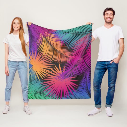 Tropische palmbomen verlaten Oerwoud regenboog Fleece Deken (In situ)