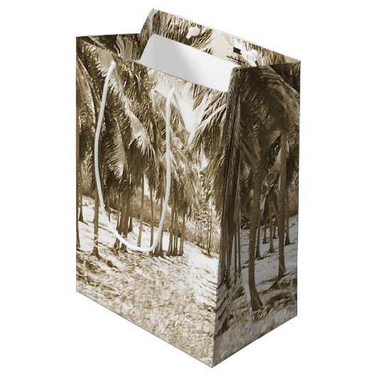 Tropische Palmbomen Vintage Medium Cadeauzakje (Voorkant Gekanteld)